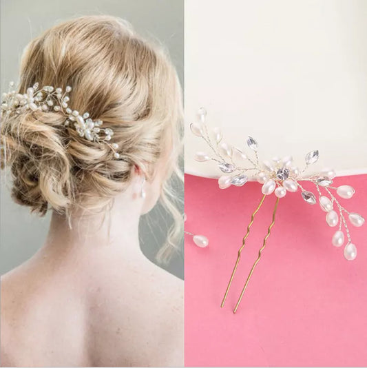 Crystal and Pearl Flower Hair Pins Set